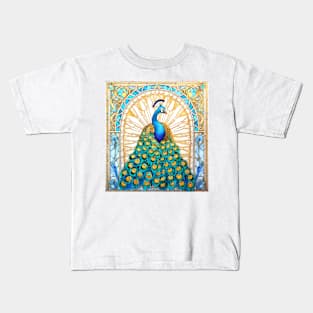 Stained Glass Peacock #6 Kids T-Shirt